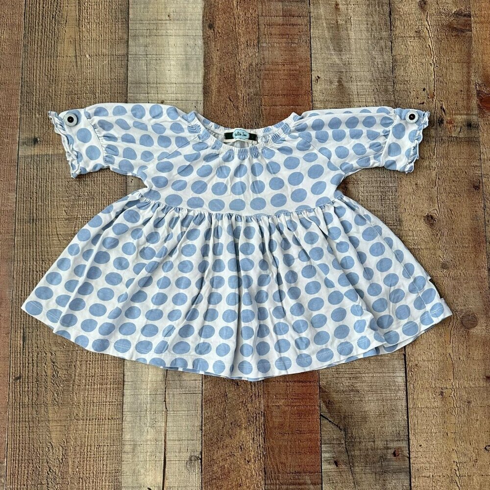 Matilda Jane Girls Polka Dot Dress Size 2 White Blue Short Sleeve Adorable Comfy